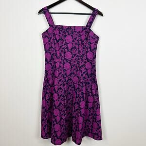 Tory Burch Purple Jodie Linen Floral Pleated Dress Size 8